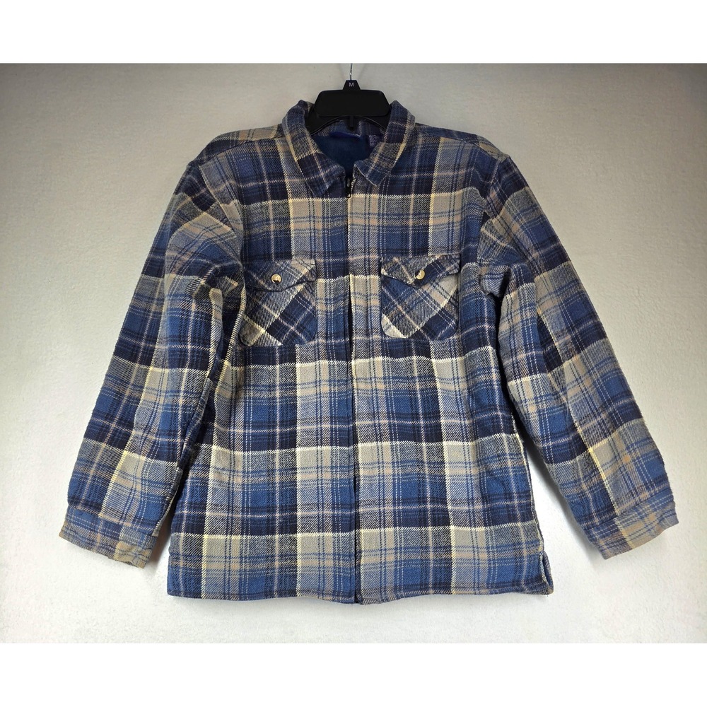 Basic Editions Plaid Flannel Shacket Fleece Lined Full Zip Jacket Boys Sz 14/16
